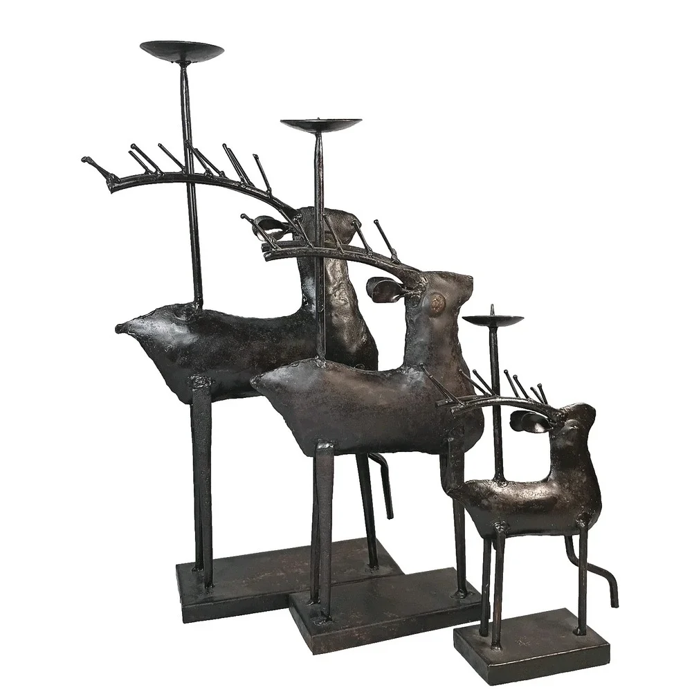 Set Of 3 Rustic Metal Reindeer Deer Candle Holders 9